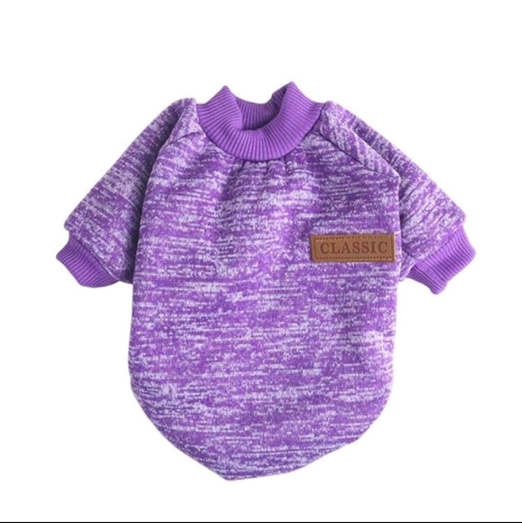 Classic Leather Autumn Fall Knit Sweater for Small Dogs Purple Small - Picture 3 of 5